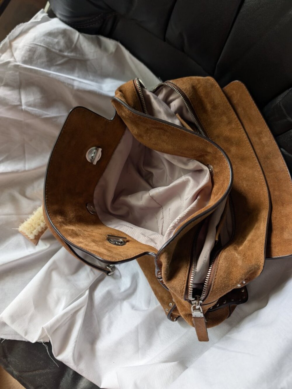 Authentic Michael Kors Brown/Tan Astor Genuine Suede Shoulder Bag - Picture 5 of 10
